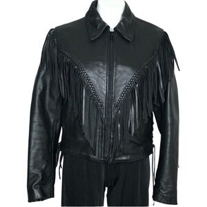 Wilson’s black leather fringe jacket, medium